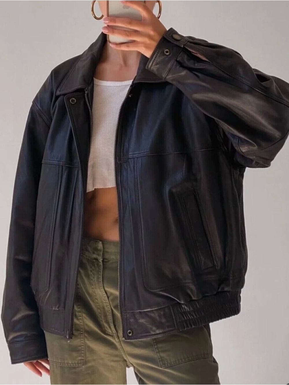 Brown 90’s Oversized Bomber Jacket Genuine Sheepskin Leather